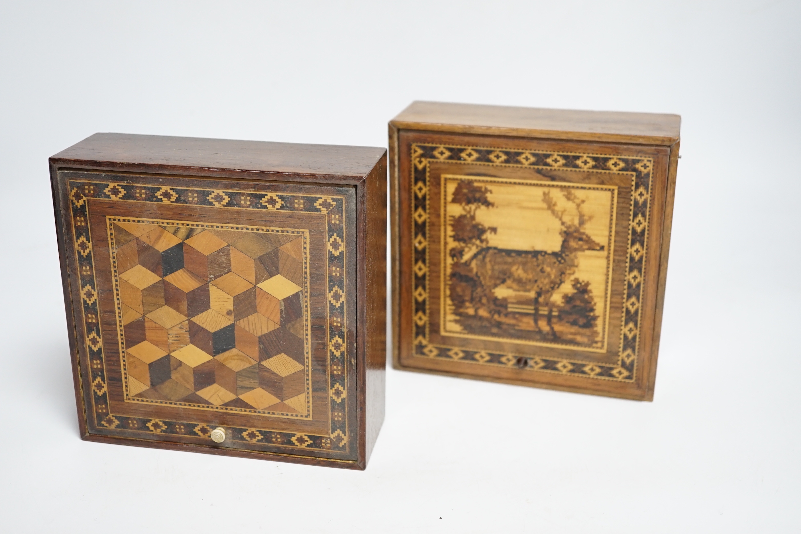 Two 19th century Tunbridge ware tesserae mosaic rosewood boxes